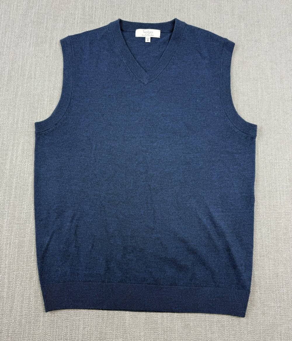 Turnbury Extra Fine Merino Wool Sweater Vest Mens Medium Blue V-Neck Knit Golf